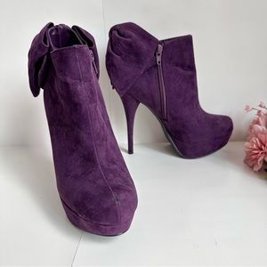 Bakers Purple Faux Suede Back Bow Platform High Heel Booties